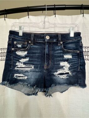 American Eagle Outfitters Dark Blue Distressed Denim Shorts